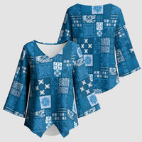 Vintage Hawaiian Quilting Patterns Kimono Sleeve Blouse Blue Style Tribal Fabric Patchwork - Polynesian Pride