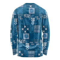 Vintage Hawaiian Quilting Patterns Long Sleeve Shirt Blue Style Tribal Fabric Patchwork - Polynesian Pride