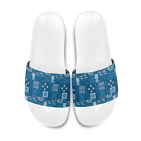 Vintage Hawaiian Quilting Patterns Slide Sandals Blue Style Tribal Fabric Patchwork - Polynesian Pride