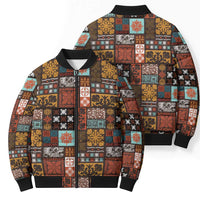 Vintage Hawaiian Quilting Patterns Bomber Puffer Jacket Brown Style Tribal Fabric Patchwork - Polynesian Pride