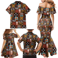 Vintage Hawaiian Quilting Patterns Family Matching Mermaid Dress and Hawaiian Shirt Brown Style Tribal Fabric Patchwork LT9 - Polynesian Pride
