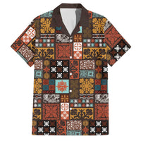 Vintage Hawaiian Quilting Patterns Family Matching Off The Shoulder Long Sleeve Dress and Hawaiian Shirt Brown Style Tribal Fabric Patchwork LT9 Dad's Shirt - Short Sleeve Brown - Polynesian Pride