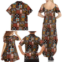 Vintage Hawaiian Quilting Patterns Family Matching Summer Maxi Dress and Hawaiian Shirt Brown Style Tribal Fabric Patchwork LT9 - Polynesian Pride