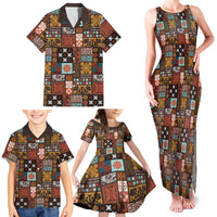 Vintage Hawaiian Quilting Patterns Family Matching Tank Maxi Dress and Hawaiian Shirt Brown Style Tribal Fabric Patchwork LT9 - Polynesian Pride