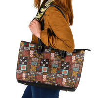 Vintage Hawaiian Quilting Patterns Leather Tote Bag Brown Style Tribal Fabric Patchwork - Polynesian Pride