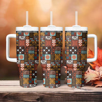 Vintage Hawaiian Quilting Patterns Tumbler With Handle Brown Style Tribal Fabric Patchwork - Polynesian Pride