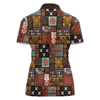 Vintage Hawaiian Quilting Patterns Women Polo Shirt Brown Style Tribal Fabric Patchwork - Polynesian Pride