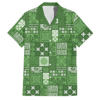 Vintage Hawaiian Quilting Patterns Family Matching Off Shoulder Short Dress and Hawaiian Shirt Green Style Tribal Fabric Patchwork LT9 Dad's Shirt - Short Sleeve Green - Polynesian Pride