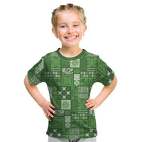 Vintage Hawaiian Quilting Patterns Kid T Shirt Green Style Tribal Fabric Patchwork - Polynesian Pride