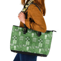 Vintage Hawaiian Quilting Patterns Leather Tote Bag Green Style Tribal Fabric Patchwork - Polynesian Pride