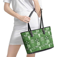 Vintage Hawaiian Quilting Patterns Leather Tote Bag Green Style Tribal Fabric Patchwork - Polynesian Pride