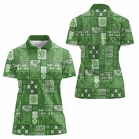Vintage Hawaiian Quilting Patterns Women Polo Shirt Green Style Tribal Fabric Patchwork - Polynesian Pride
