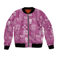 Vintage Hawaiian Quilting Patterns Bomber Jacket Pink Style Tribal Fabric Patchwork - Polynesian Pride