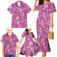 Vintage Hawaiian Quilting Patterns Family Matching Mermaid Dress and Hawaiian Shirt Pink Style Tribal Fabric Patchwork LT9 - Polynesian Pride