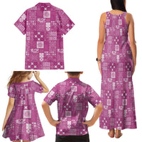 Vintage Hawaiian Quilting Patterns Family Matching Tank Maxi Dress and Hawaiian Shirt Pink Style Tribal Fabric Patchwork LT9 - Polynesian Pride