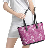 Vintage Hawaiian Quilting Patterns Leather Tote Bag Pink Style Tribal Fabric Patchwork - Polynesian Pride