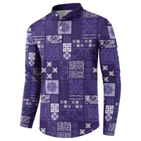 Vintage Hawaiian Quilting Patterns Button Sweatshirt Purple Style Tribal Fabric Patchwork - Polynesian Pride