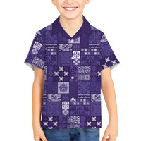 Vintage Hawaiian Quilting Patterns Family Matching Long Sleeve Bodycon Dress and Hawaiian Shirt Purple Style Tribal Fabric Patchwork LT9 Son's Shirt Purple - Polynesian Pride