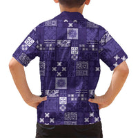 Vintage Hawaiian Quilting Patterns Family Matching Off Shoulder Maxi Dress and Hawaiian Shirt Purple Style Tribal Fabric Patchwork LT9 - Polynesian Pride