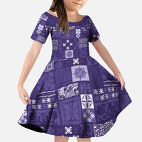 Vintage Hawaiian Quilting Patterns Family Matching Off Shoulder Maxi Dress and Hawaiian Shirt Purple Style Tribal Fabric Patchwork LT9 Daughter's Dress Purple - Polynesian Pride