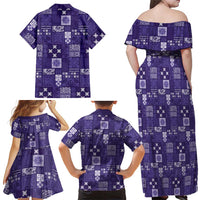 Vintage Hawaiian Quilting Patterns Family Matching Off Shoulder Maxi Dress and Hawaiian Shirt Purple Style Tribal Fabric Patchwork LT9 - Polynesian Pride