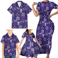 Vintage Hawaiian Quilting Patterns Family Matching Short Sleeve Bodycon Dress and Hawaiian Shirt Purple Style Tribal Fabric Patchwork LT9 - Polynesian Pride
