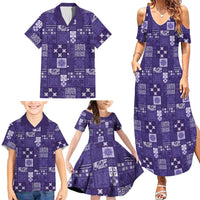 Vintage Hawaiian Quilting Patterns Family Matching Summer Maxi Dress and Hawaiian Shirt Purple Style Tribal Fabric Patchwork LT9 - Polynesian Pride
