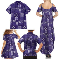 Vintage Hawaiian Quilting Patterns Family Matching Summer Maxi Dress and Hawaiian Shirt Purple Style Tribal Fabric Patchwork LT9 - Polynesian Pride