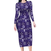 Vintage Hawaiian Quilting Patterns Long Sleeve Bodycon Dress Purple Style Tribal Fabric Patchwork - Polynesian Pride