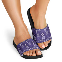 Vintage Hawaiian Quilting Patterns Slide Sandals Purple Style Tribal Fabric Patchwork - Polynesian Pride