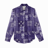 Vintage Hawaiian Quilting Patterns Women Casual Shirt Purple Style Tribal Fabric Patchwork - Polynesian Pride
