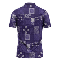 Vintage Hawaiian Quilting Patterns Zipper Polo Shirt Purple Style Tribal Fabric Patchwork - Polynesian Pride