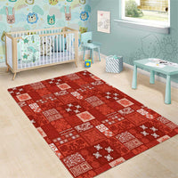Vintage Hawaiian Quilting Patterns Area Rug Red Style Tribal Fabric Patchwork - Polynesian Pride