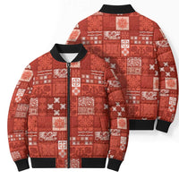 Vintage Hawaiian Quilting Patterns Bomber Puffer Jacket Red Style Tribal Fabric Patchwork - Polynesian Pride
