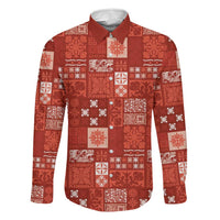 Vintage Hawaiian Quilting Patterns Family Matching Long Sleeve Bodycon Dress and Hawaiian Shirt Red Style Tribal Fabric Patchwork LT9 Dad's Shirt - Long Sleeve Red - Polynesian Pride