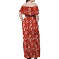 Vintage Hawaiian Quilting Patterns Family Matching Off Shoulder Maxi Dress and Hawaiian Shirt Red Style Tribal Fabric Patchwork LT9 - Polynesian Pride
