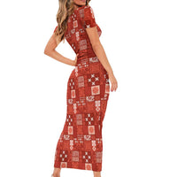 Vintage Hawaiian Quilting Patterns Family Matching Short Sleeve Bodycon Dress and Hawaiian Shirt Red Style Tribal Fabric Patchwork LT9 - Polynesian Pride