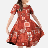 Vintage Hawaiian Quilting Patterns Family Matching Summer Maxi Dress and Hawaiian Shirt Red Style Tribal Fabric Patchwork LT9 Daughter's Dress Red - Polynesian Pride