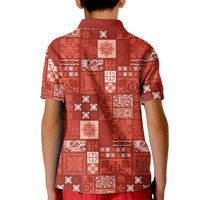Vintage Hawaiian Quilting Patterns Kid Polo Shirt Red Style Tribal Fabric Patchwork - Polynesian Pride