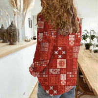 Vintage Hawaiian Quilting Patterns Women Casual Shirt Red Style Tribal Fabric Patchwork - Polynesian Pride