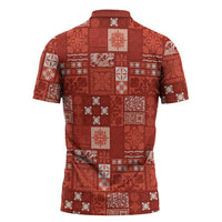Vintage Hawaiian Quilting Patterns Zipper Polo Shirt Red Style Tribal Fabric Patchwork - Polynesian Pride