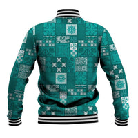 Vintage Hawaiian Quilting Patterns Baseball Jacket Turquoise Style Tribal Fabric Patchwork - Polynesian Pride