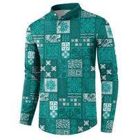 Vintage Hawaiian Quilting Patterns Button Sweatshirt Turquoise Style Tribal Fabric Patchwork - Polynesian Pride