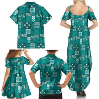 Vintage Hawaiian Quilting Patterns Family Matching Summer Maxi Dress and Hawaiian Shirt Turquoise Style Tribal Fabric Patchwork LT9 - Polynesian Pride
