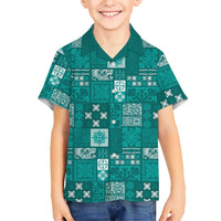 Vintage Hawaiian Quilting Patterns Family Matching Tank Maxi Dress and Hawaiian Shirt Turquoise Style Tribal Fabric Patchwork LT9 Son's Shirt Turquoise - Polynesian Pride