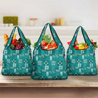 Vintage Hawaiian Quilting Patterns Grocery Bag Turquoise Style Tribal Fabric Patchwork - Polynesian Pride