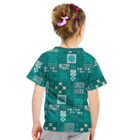 Vintage Hawaiian Quilting Patterns Kid T Shirt Turquoise Style Tribal Fabric Patchwork - Polynesian Pride