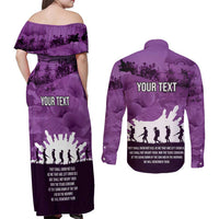 Anzac Day Gallipoli Personalised Couples Matching Off Shoulder Maxi Dress and Long Sleeve Button Shirt Purple Poppy Flowers LT9 - Polynesian Pride