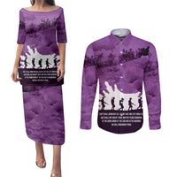 Anzac Day Gallipoli Personalised Couples Matching Puletasi and Long Sleeve Button Shirt Purple Poppy Flowers LT9 Purple - Polynesian Pride