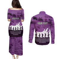 Anzac Day Gallipoli Personalised Couples Matching Puletasi and Long Sleeve Button Shirt Purple Poppy Flowers LT9 - Polynesian Pride